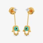Hamsa Evil Diamond Dangling Eye Earrings