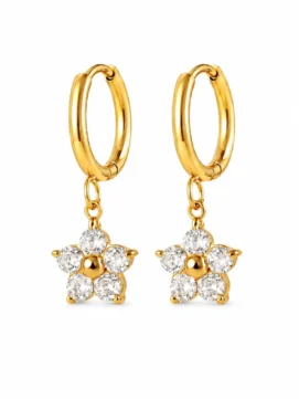 Rubicon Jewels Luxe Crystal Hoop Earrings – Gold Tone Flower Drop Earrings for Women