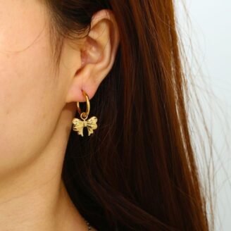 Golden Bow Charm Hoop Drop Earrings
