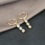 Round Cut Three Stone Diamond Like Dangle Earrings for Women