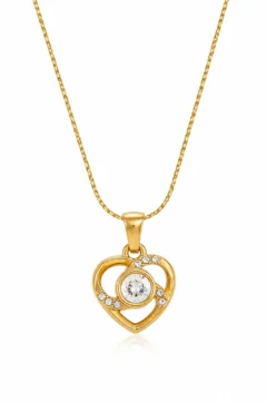 Sweet Heart Shape Choker Necklace For Women In 304 Stainless Steel With Zircon, PVD Coated And 18K Real Gold Plated