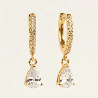 Minimalist Tear Drop CZ Gold Huggie Hoops | Sweatproof & Water-Resistant Earrings