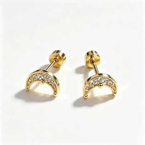 Half Moon Diamond Look Stud Earrings Earrings  