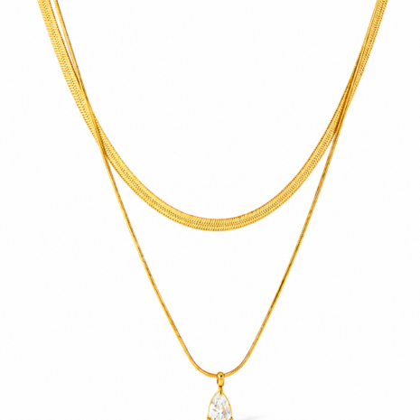 Double Layer Chain Drop Pendant Necklace  