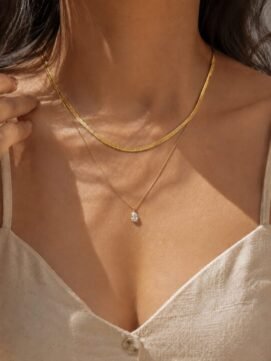Double Layer Chain Drop Pendant Necklace  