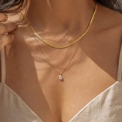 Double Layer Chain Drop Pendant Necklace  