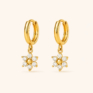 Gold CZ Flower Dangle Huggies | Minimalist Floral Drop Hoop Earrings Earrings  