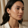 Gold CZ Flower Dangle Huggies | Minimalist Floral Drop Hoop Earrings Earrings  