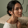 Gold CZ Flower Dangle Huggies | Minimalist Floral Drop Hoop Earrings Earrings  