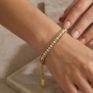 Elegant Gold-Tone Pearl & Crystal Double Chain Bracelet for Women – Adjustable Bracelets  