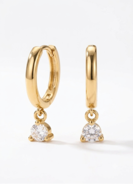 18K Gold Plated CZ Drop Huggie Earrings | Anti-Tarnish Dainty Dangle Hoops Earrings  