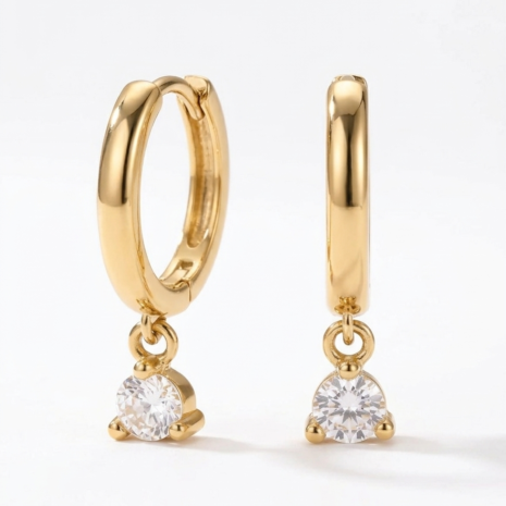 18K Gold Plated CZ Drop Huggie Earrings | Anti-Tarnish Dainty Dangle Hoops Earrings  