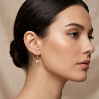 18K Gold Plated CZ Drop Huggie Earrings | Anti-Tarnish Dainty Dangle Hoops Earrings  