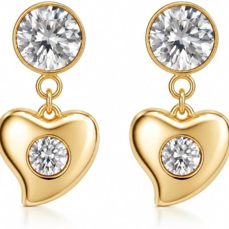 Radiant Gold Heart Drop Earrings with Zirconia Crystals Earrings  