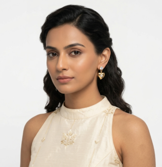 Radiant Gold Heart Drop Earrings with Zirconia Crystals Earrings  