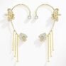 Gold Crystal Butterfly Ear Cuff with Cascading Chains (Both Side) Earrings  